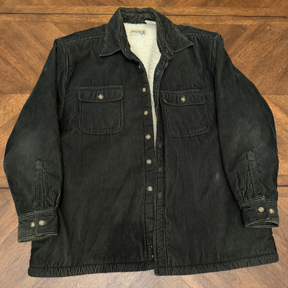 Vintage Fieldmaster Mens XL Sherpa Lined Corduroy Shirt Jacket Green Workwear